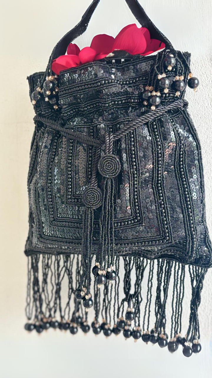 Nightfall Potli Beaded Handbag featuring intricate beadwork for a glamorous touch - Drape In A Minute Sarees