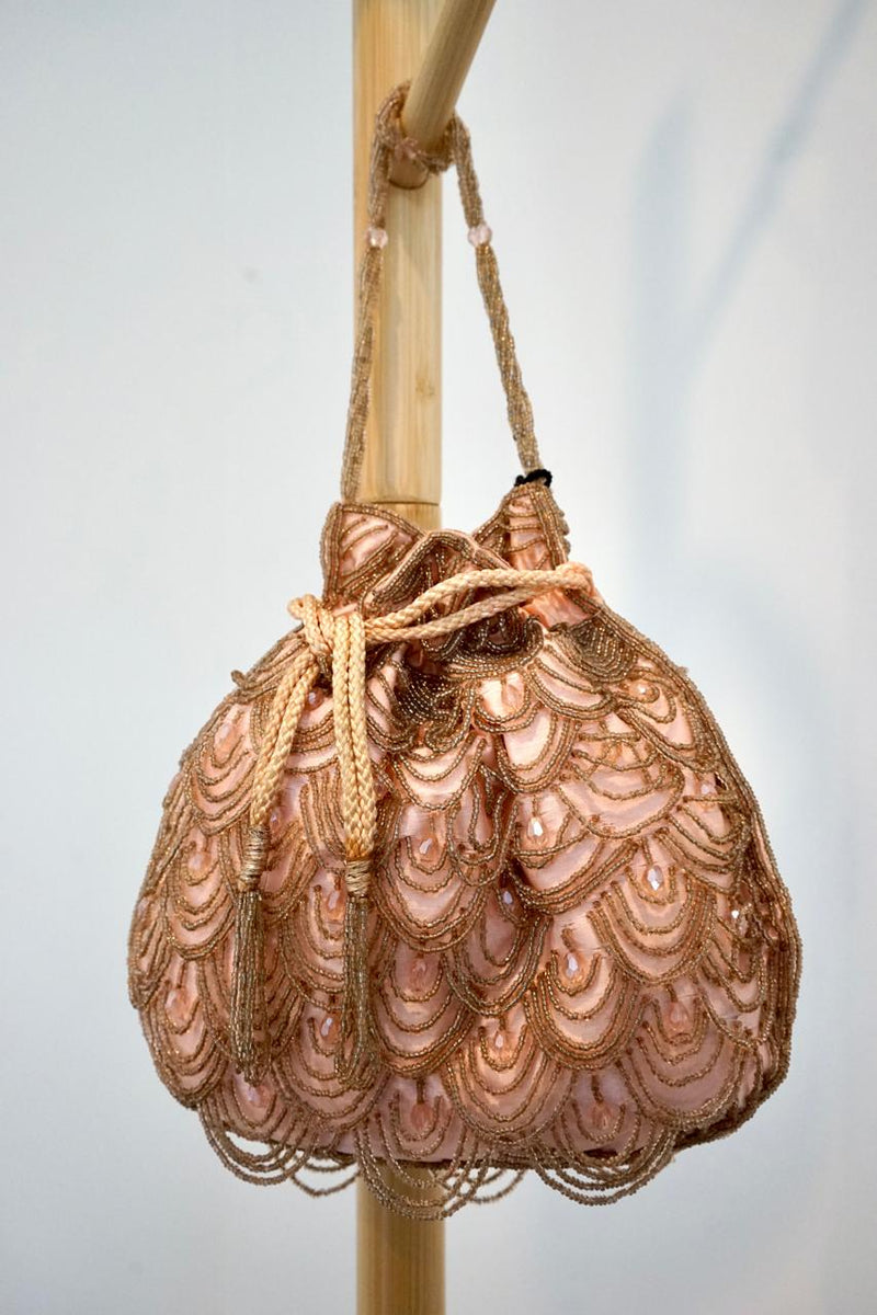 Peach Pouch Beaded Handbag, combining style and sophistication for your next event - Drape In A Minute Sarees