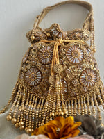 NoorJahan Gold potli - Beaded handbag