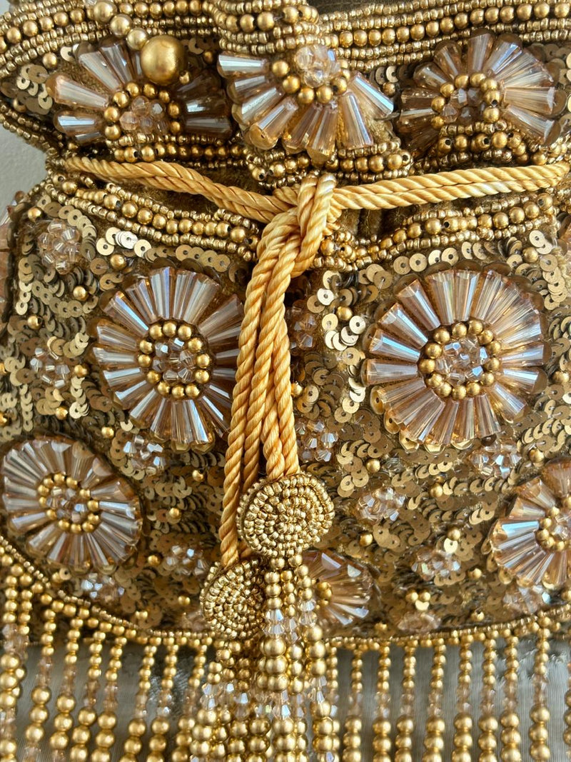 NoorJahan Gold potli - Beaded handbag
