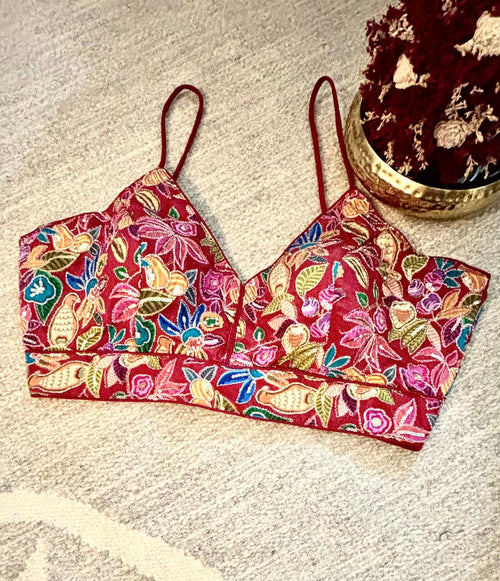 Scarlet Meadow -Spaghetti Strap Embroidered Blouse