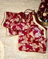 Maroon Brocade Blouse with Gold Lace