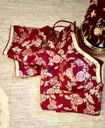 Maroon Brocade Blouse with Gold Lace