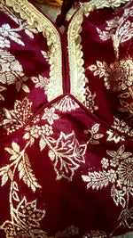 Maroon Brocade Blouse with Gold Lace