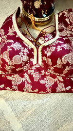 Maroon Brocade Blouse with Gold Lace