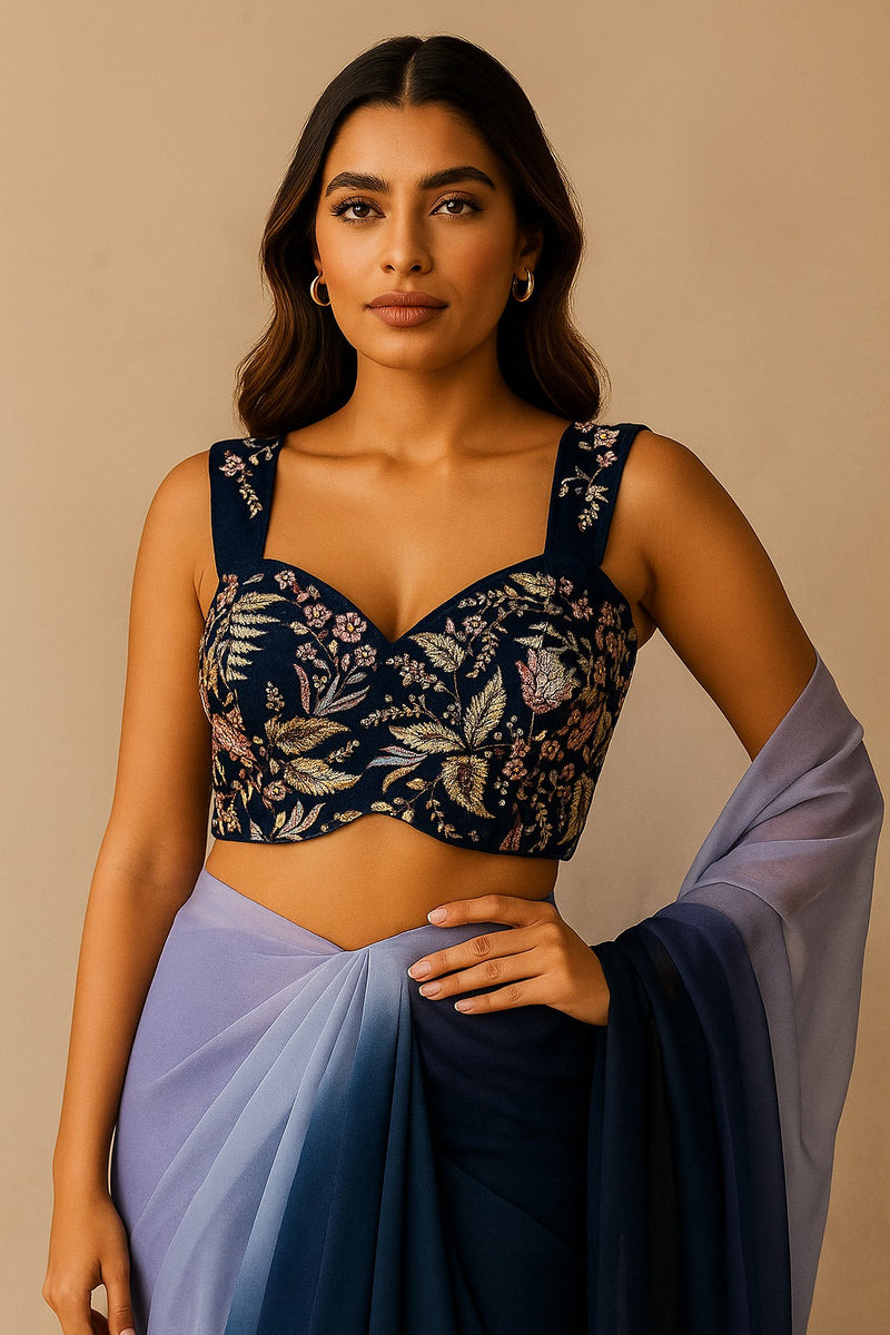 Navy Blue Velvet Corset Blouse