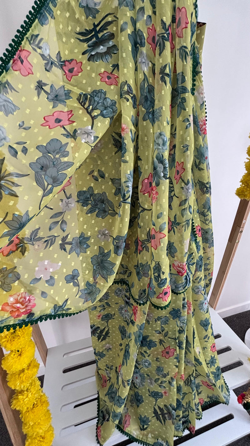 Zesty Yellow Pre-draped Saree
