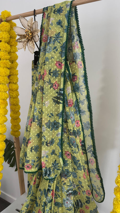 Zesty Yellow Pre-draped Saree