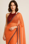 Fiery Coral pre-draped glass chiffon saree
