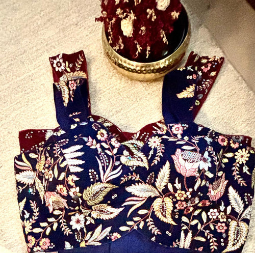 Navy Blue Velvet Corset Blouse