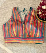 Multi-Colored Brocade V-Neck Sleeveless Blouse