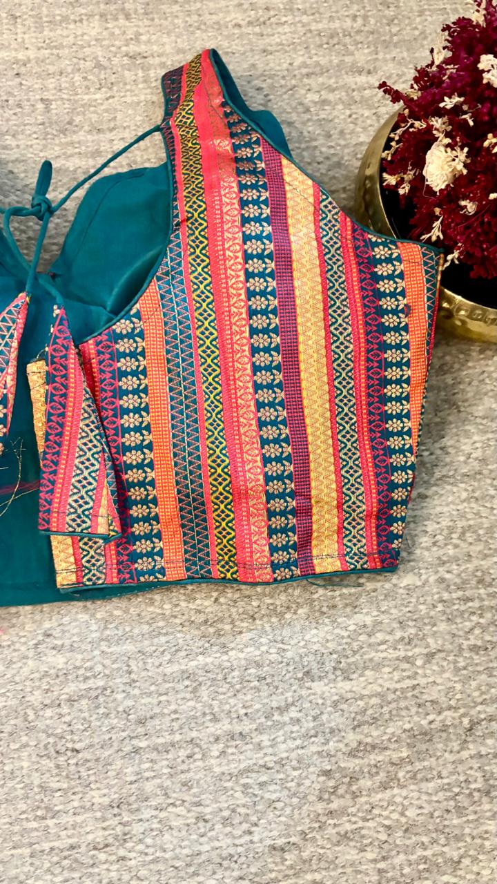 Multi-Colored Brocade V-Neck Sleeveless Blouse