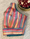 Multi-Colored Brocade V-Neck Sleeveless Blouse