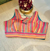 Multi-Colored Brocade V-Neck Sleeveless Blouse