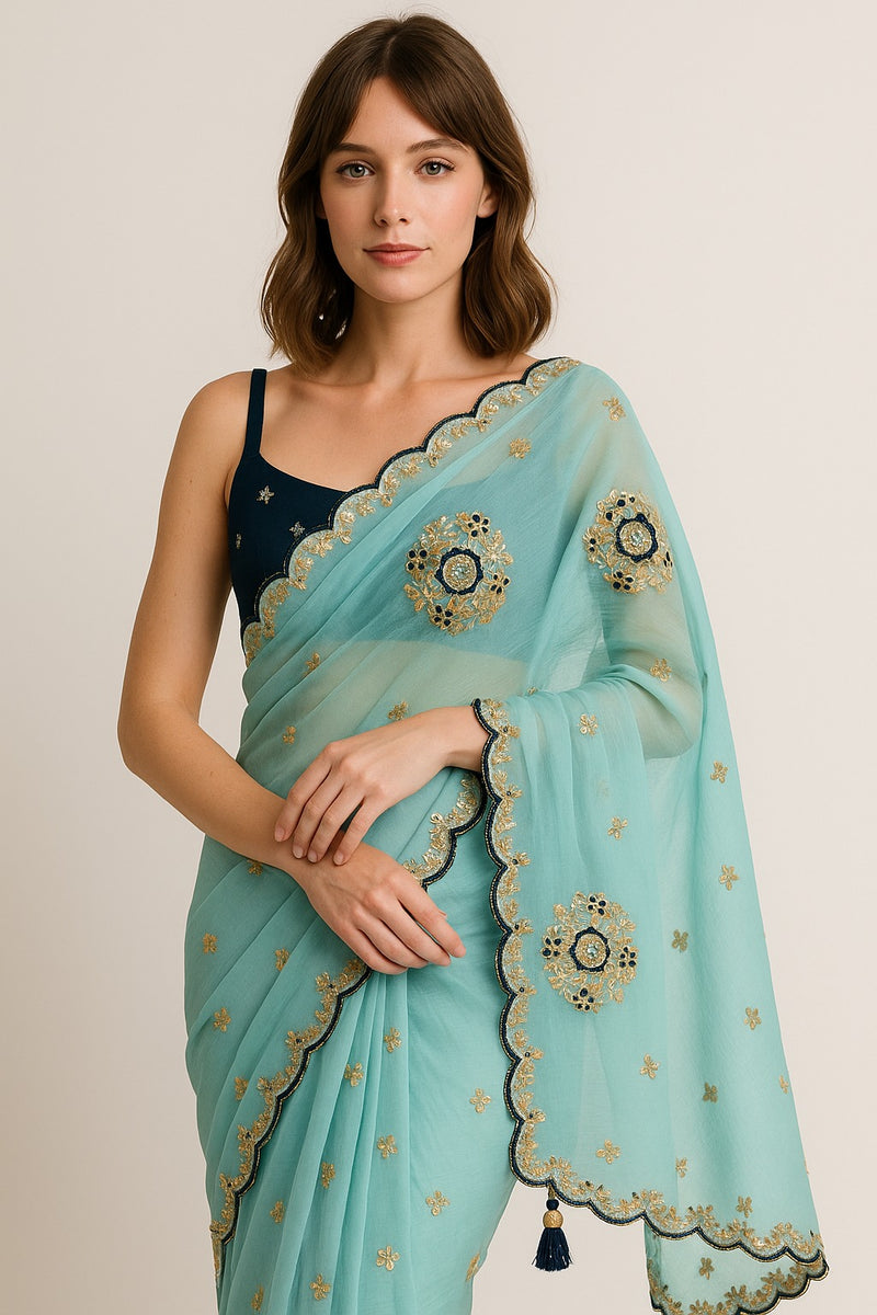 Aqua Noor pre-draped saree