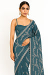 Megh Aari Blue - Pre-draped saree