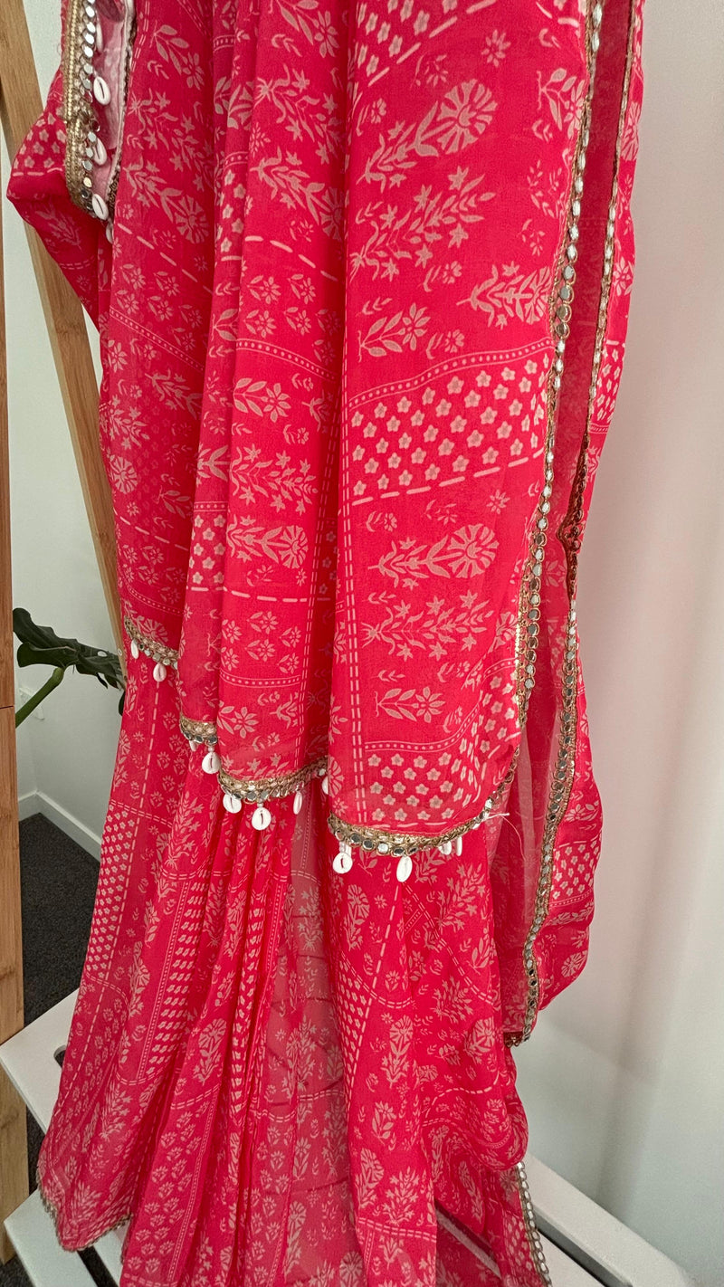 Afrin Pink Pre-draped Saree