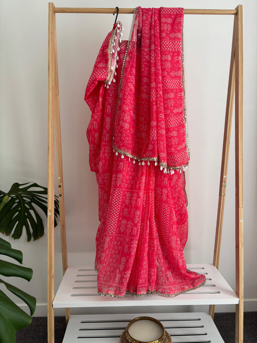 Afrin Pink Pre-draped Saree