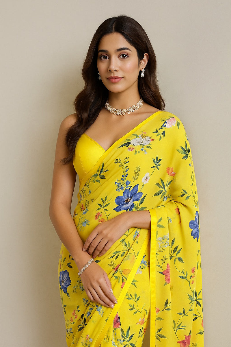 Yellow Blooms Pre-draped Saree