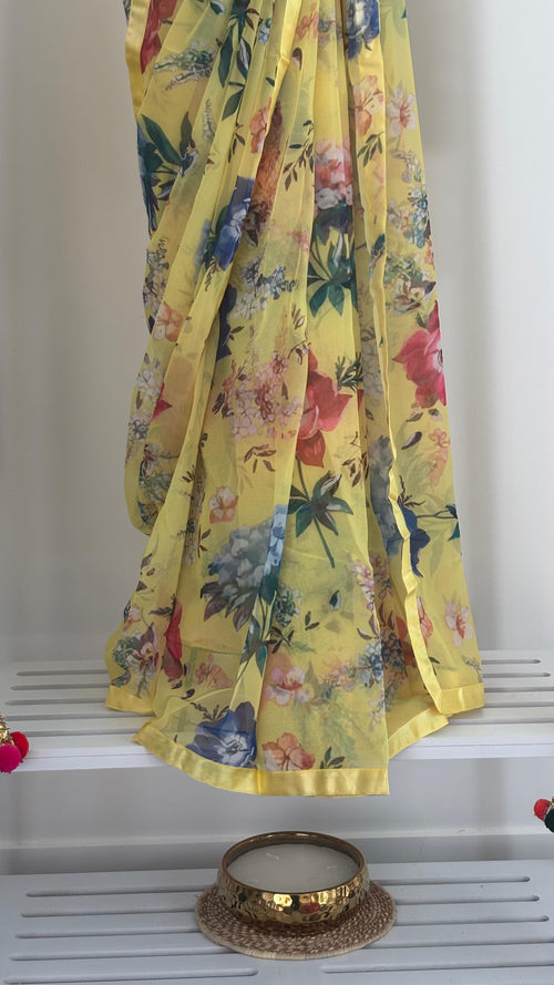 Yellow Blooms Pre-draped Saree