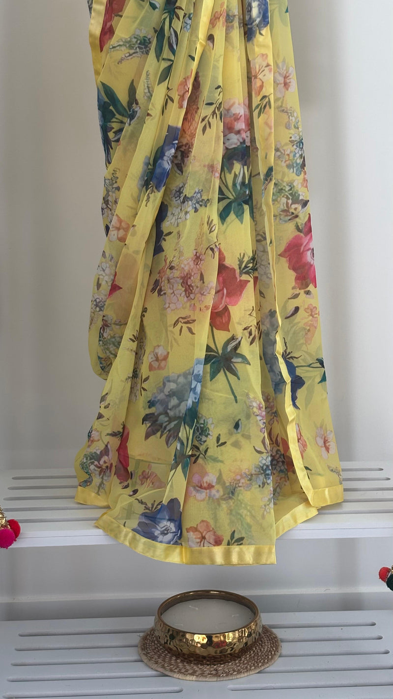 Yellow Blooms Pre-draped Saree