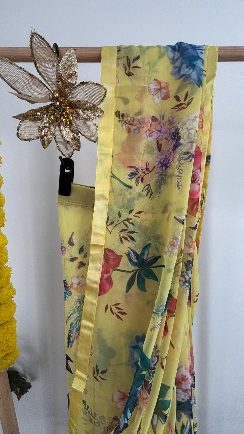 Yellow Blooms Pre-draped Saree