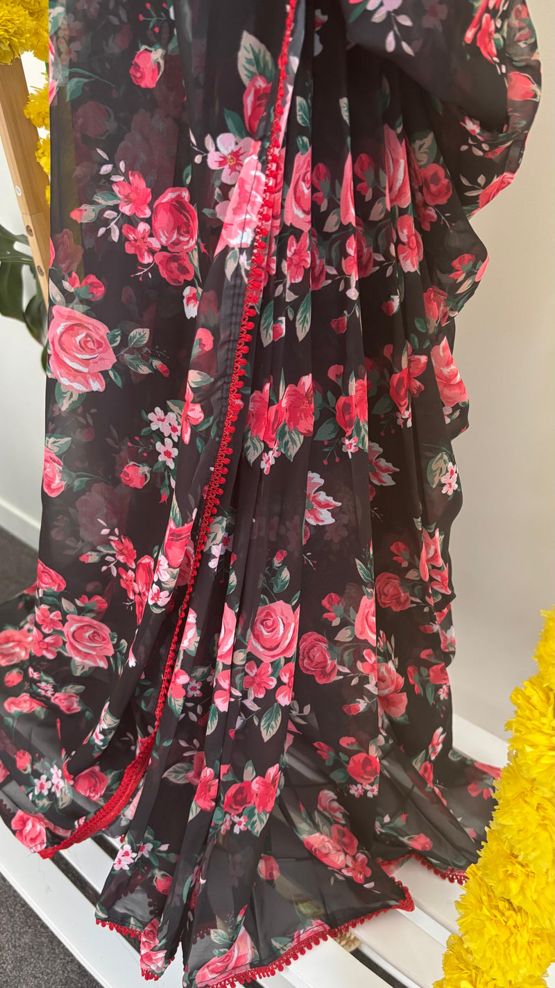 Red Rose Pre-draped Saree