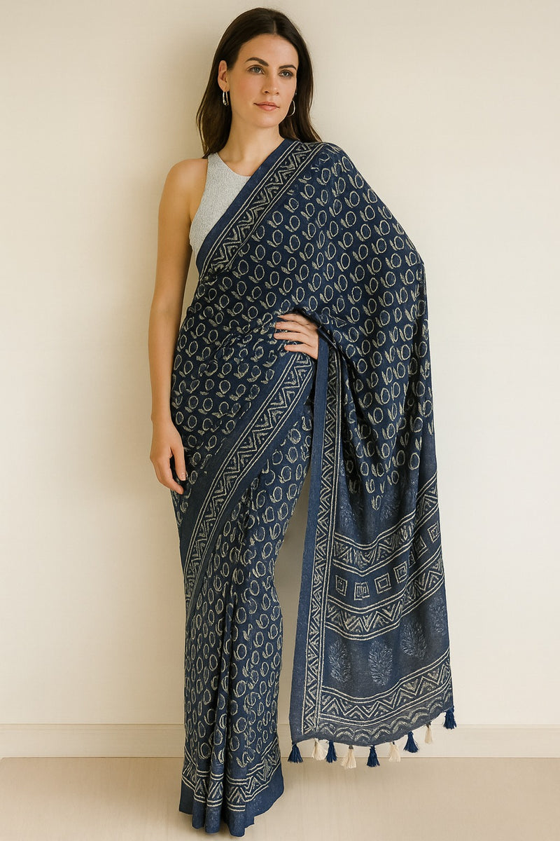 Artisan's Indigo pre-draped saree