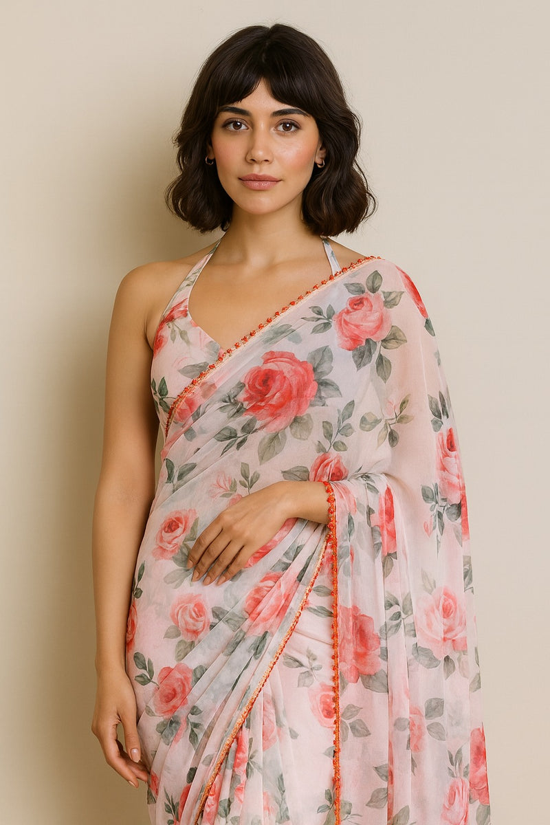 Peach Fusion Pre-draped Saree