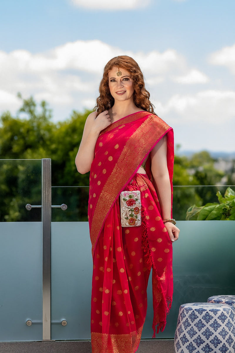 Lolly pink Bloom pre-draped saree