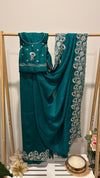 pre-draped saree with unstitched blouse piece and adjustable waist