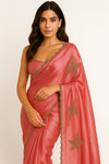 Coral Gleam – Pre-Draped Tissue Chiffon Saree