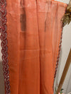 Fiery Coral pre-draped glass chiffon saree