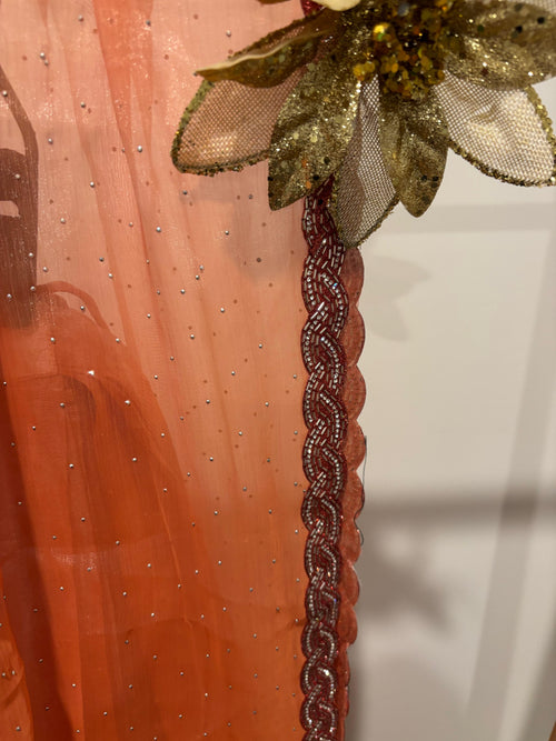 Fiery Coral pre-draped glass chiffon saree