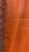Fiery Coral pre-draped glass chiffon saree