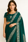Emerald Enchanté Pre-Draped Crepe Chiffon Saree with Silver zari and sequins