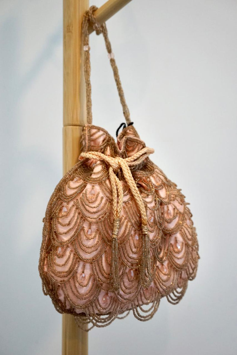 Peach Pouch Beaded Handbag featuring luxurious detailing for an elevated look - Drape In A Minute Sarees
