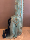 Aqua Noor chiffon pre-draped saree – elegant ready to wear saree in NZ