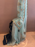 Aqua Noor chiffon pre-draped saree – elegant ready to wear saree in NZ