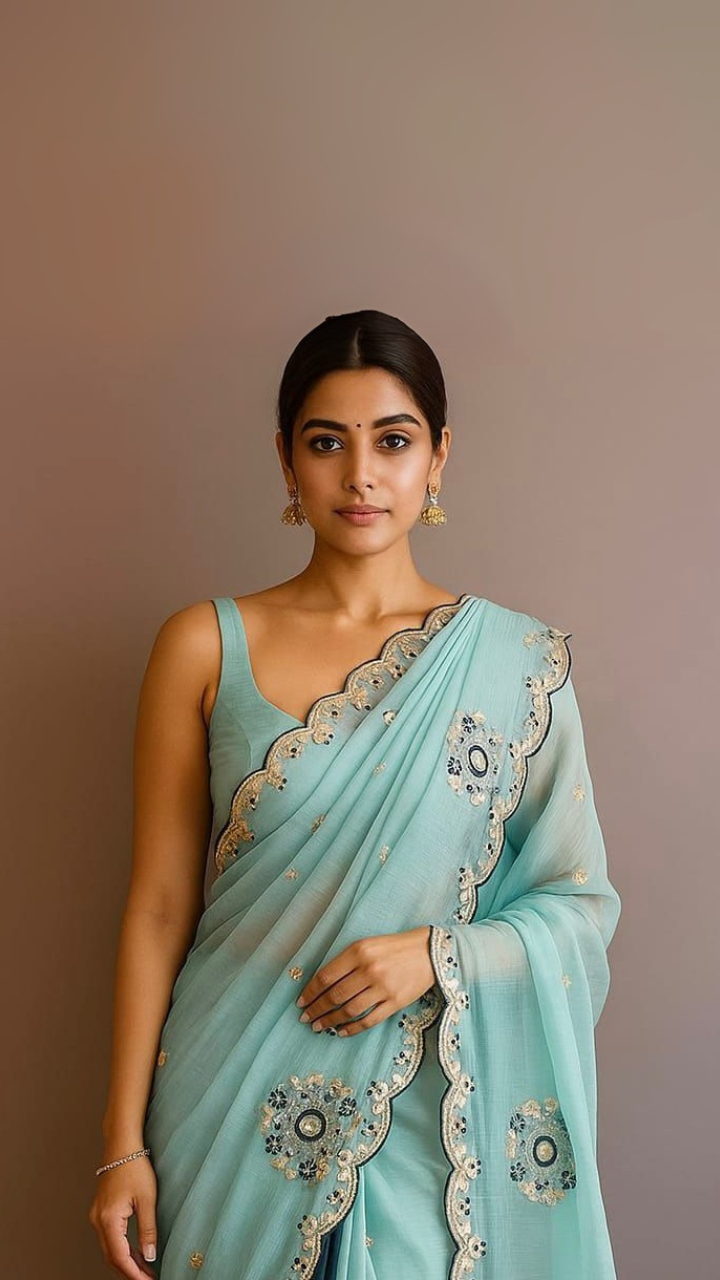 Aqua Noor pre-draped saree – pre-draped saree in chiffon georgette – ready to wear saree NZ