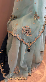 Aqua Noor pre-stitched saree in chiffon – graceful and convenient saree NZ