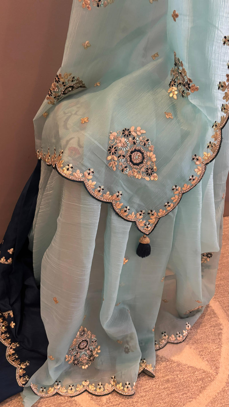 Aqua Noor pre-stitched saree in chiffon – graceful and convenient saree NZ