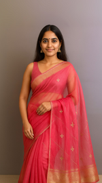 Cherry Flame Pre-Draped Saree – pre-draped saree in organza – ready to wear saree NZ