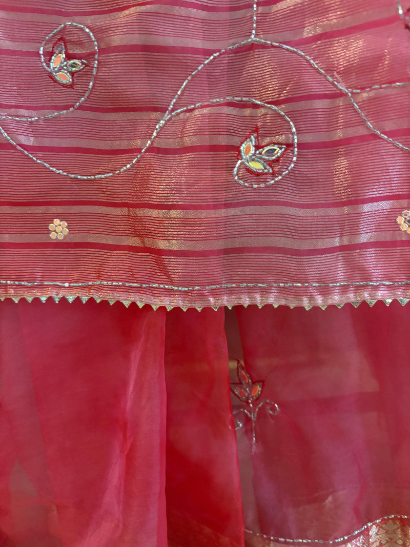 Cherry Flame ready to wear saree – lightweight pre-draped organza saree in New Zealand
