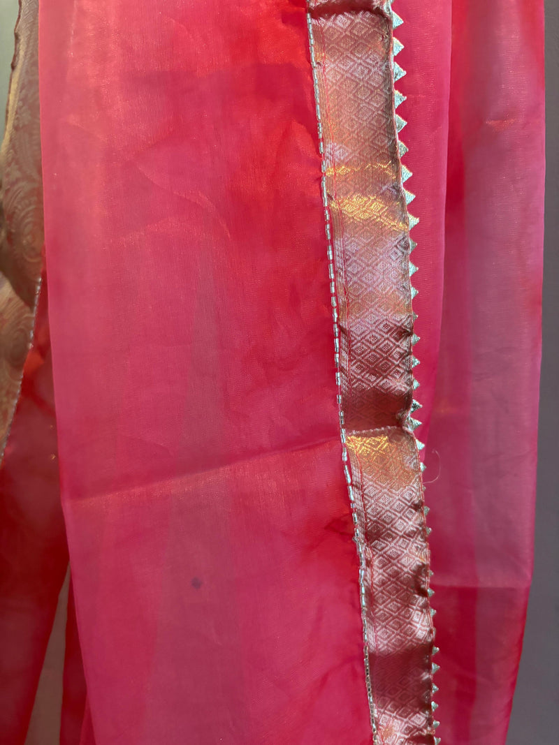 Cherry Flame pre-draped saree for weddings – organza ready to wear saree in NZ