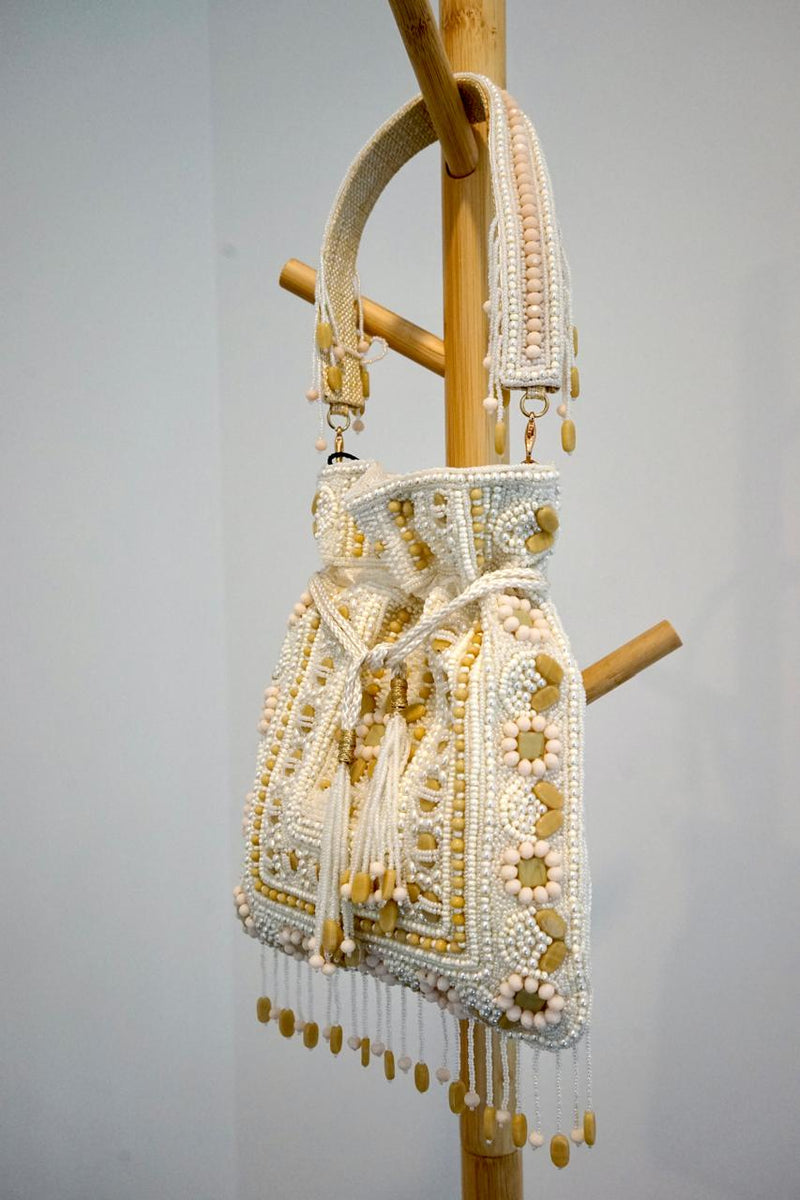 Stylish Ivory Sparkle - Beaded Handbag featuring intricate craftsmanship - Drape In A Minute Sarees