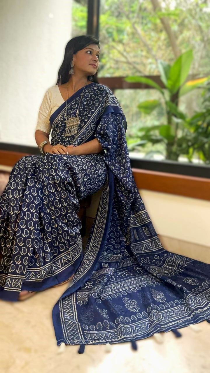 Artisan's Indigo pre-draped saree