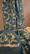 Megh Aari Blue Indian saree – pre-draped and easy to wear in soft silk – NZ collection