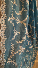Megh Aari Blue pre-stitched partywear saree – soft silk pre-draped saree New Zealand