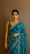 Megh Aari Blue - Pre-draped saree – pre-draped saree in soft silk – ready to wear saree NZ